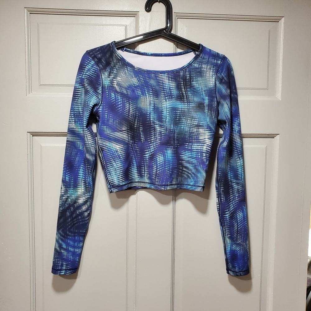 Lululemon Wunder Train Cropped WomenSize 6 Long sleeve Shapehifter Multi Blue
